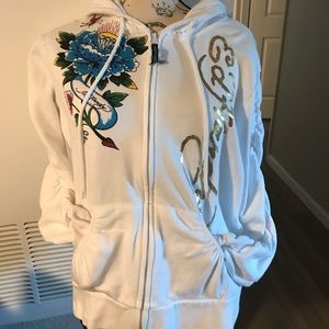 Ed Hardy white women’s hoodie.